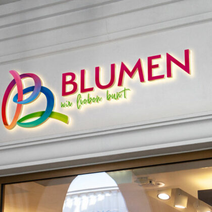 Logo bunter Buchstabe B Blumen Farbenfroh 3D Logo Fröhlich Biologisch Regenbogen Schleife Floral Blüte Künstler Kreativ Schleife Fertiges Logo kaufen LogoShop Logoatelier.eu
