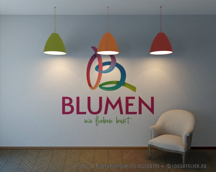 Logo bunter Buchstabe B Blumen Farbenfroh 3D Logo Fröhlich Biologisch Regenbogen Schleife Floral Blüte Künstler Kreativ Schleife Fertiges Logo kaufen LogoShop Logoatelier.eu