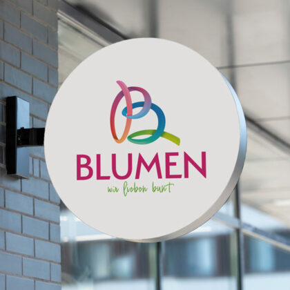 Logo bunter Buchstabe B Blumen Farbenfroh 3D Logo Fröhlich Biologisch Regenbogen Schleife Floral Blüte Künstler Kreativ Schleife Fertiges Logo kaufen LogoShop Logoatelier.eu