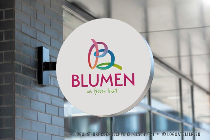 Logo bunter Buchstabe B Blumen Farbenfroh 3D Logo Fröhlich Biologisch Regenbogen Schleife Floral Blüte Künstler Kreativ Schleife Fertiges Logo kaufen LogoShop Logoatelier.eu