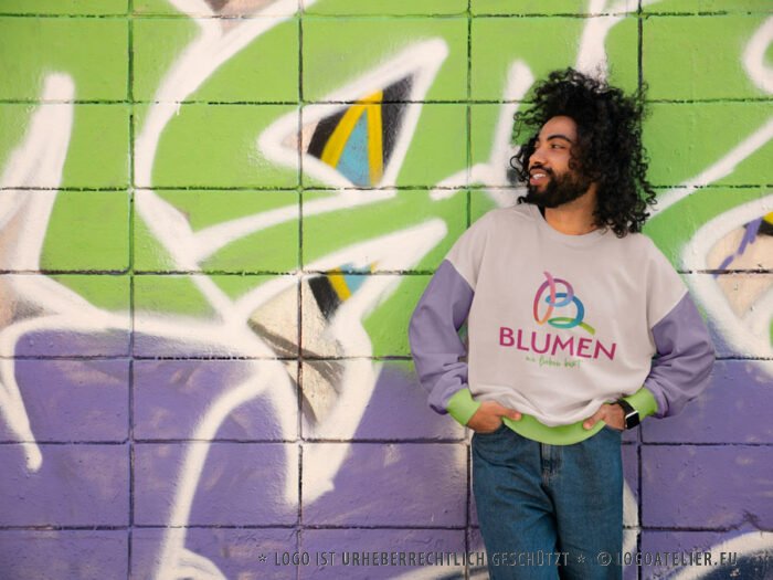 Logo bunter Buchstabe B Blumen Farbenfroh 3D Logo Fröhlich Biologisch Regenbogen Schleife Floral Blüte Künstler Kreativ Schleife Fertiges Logo kaufen LogoShop Logoatelier.eu