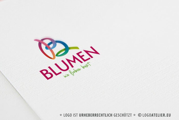 Logo bunter Buchstabe B Blumen Farbenfroh 3D Logo Fröhlich Biologisch Regenbogen Schleife Floral Blüte Künstler Kreativ Schleife Fertiges Logo kaufen LogoShop Logoatelier.eu