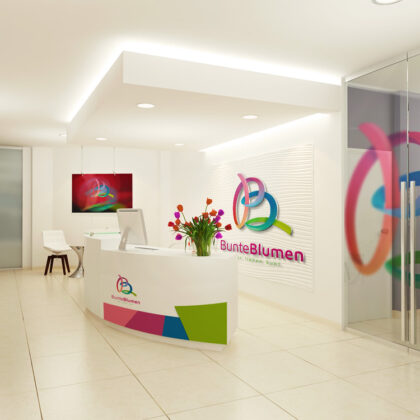 Logo bunter Buchstabe B Blumen Farbenfroh 3D Logo Fröhlich Biologisch Regenbogen Schleife Floral Blüte Künstler Kreativ Schleife Fertiges Logo kaufen LogoShop Logoatelier.eu