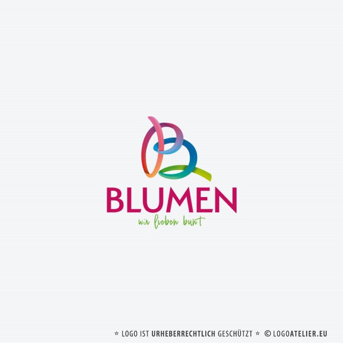 Logo bunter Buchstabe B Blumen Farbenfroh 3D Logo Fröhlich Biologisch Regenbogen Schleife Floral Blüte Künstler Kreativ Schleife Fertiges Logo kaufen LogoShop Logoatelier.eu