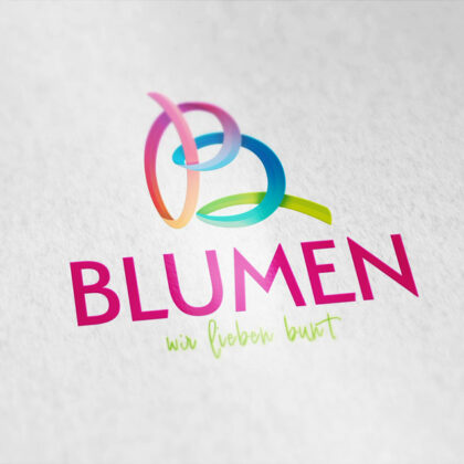 Logo bunter Buchstabe B Blumen Farbenfroh 3D Logo Fröhlich Biologisch Regenbogen Schleife Floral Blüte Künstler Kreativ Schleife Fertiges Logo kaufen LogoShop Logoatelier.eu