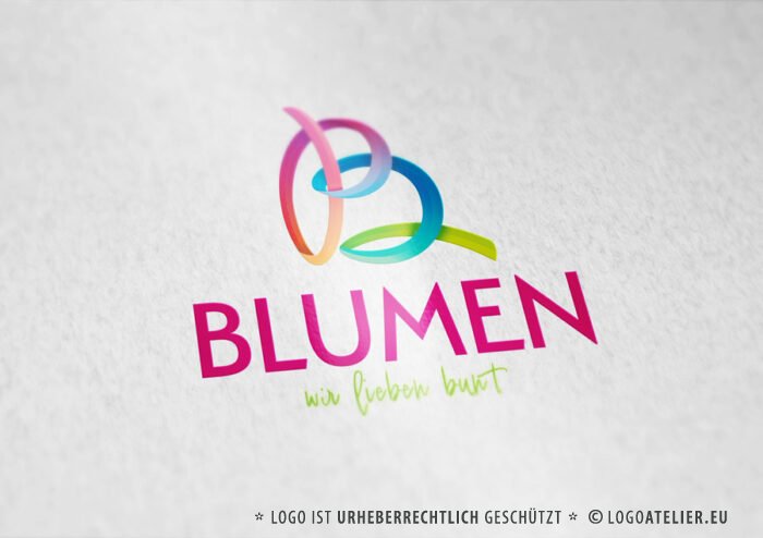 Logo bunter Buchstabe B Blumen Farbenfroh 3D Logo Fröhlich Biologisch Regenbogen Schleife Floral Blüte Künstler Kreativ Schleife Fertiges Logo kaufen LogoShop Logoatelier.eu