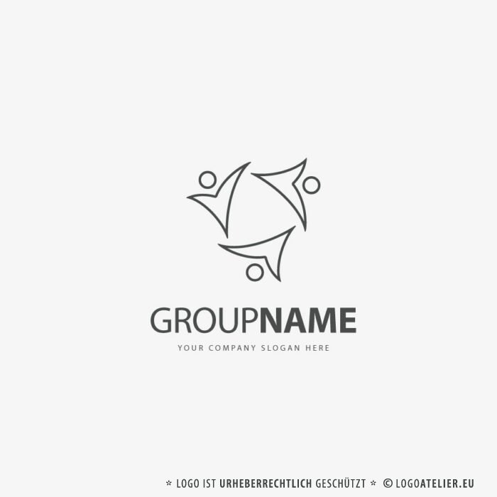 Logo Gruppe Menschen Menschengruppe Fliegen Bewegen Zusammenhalt Sportlich Freude Frei Familie Freunde Farbenfroh Gruppen Kinder Team Verein Fertiges Logo kaufen LogoShop LogoAtelier.eu