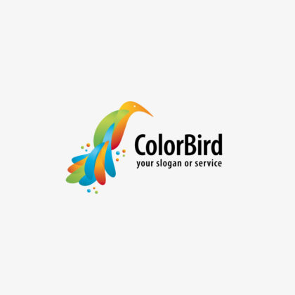 Logo Bunter Vogel Fliegen Frei Bunt Fantasie Flügel Kreativ Zauber Federn Weiblich Tiere Weisheit Wissen Buntes Logo kaufen LogoShop LogoAtelier.eu