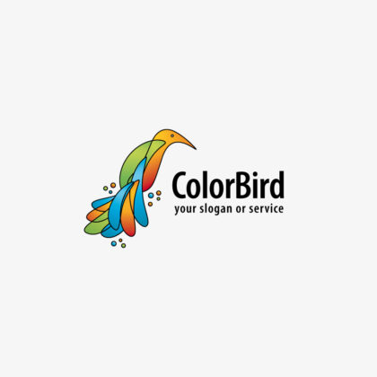 Logo Bunter Vogel Fliegen Frei Bunt Fantasie Flügel Kreativ Zauber Federn Weiblich Tiere Weisheit Wissen Buntes Logo kaufen LogoShop LogoAtelier.eu