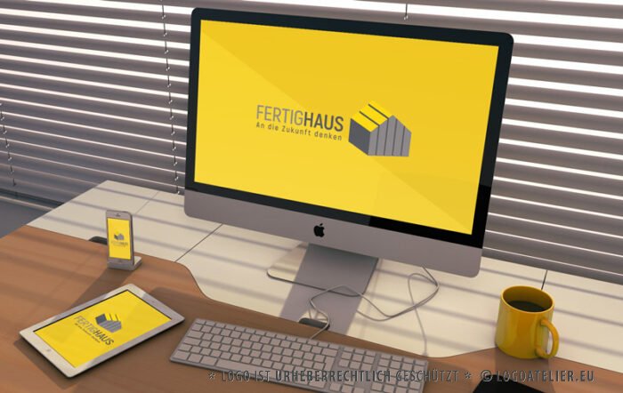 Logo Tiny Haus Fertighaus Mobilhaus Flexibles Haus Mobiles Haus Hausbau Architekt Architektur Ferienhaus Häuslebauer Gebäude Wohnen Fertiges Logo kaufen Logoshop LogoAtelier.eu