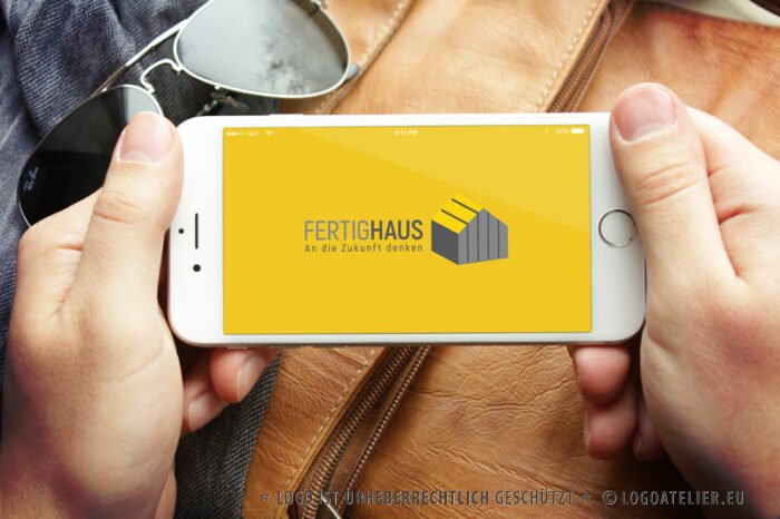 Logo Tiny Haus Fertighaus Mobilhaus Flexibles Haus Mobiles Haus Hausbau Architekt Architektur Ferienhaus Häuslebauer Gebäude Wohnen Fertiges Logo kaufen Logoshop LogoAtelier.eu