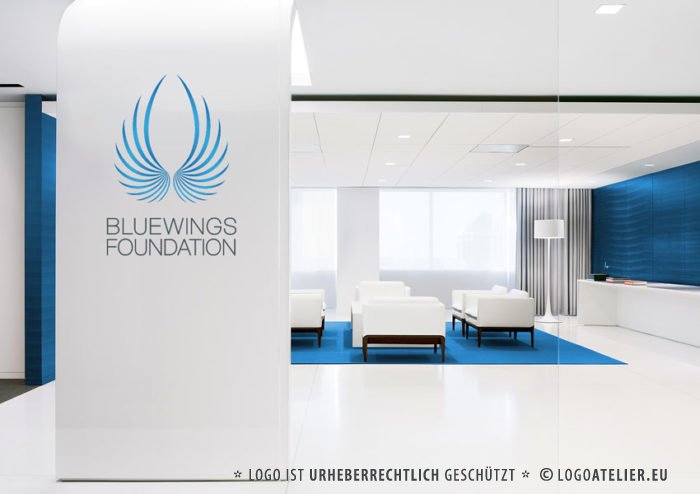 Logo Blaue Flügel Schutz Freiheit | Logo kaufen | LogoAtelier.eu