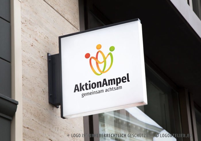 Logo Verbunden Menschen Ampel Gemeinsam Achtsam Möbius Band | Fertiges Logo kaufen | LogoShop LogoAtelier.eu