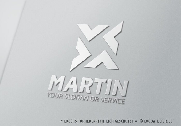 Logo Vier Pfeile Konstruktion Geometrisch Geometrie Kraft Planung Power Rot Fertiges Logo EXKLUSIV kaufen Logoshop LogoAtelier.eu