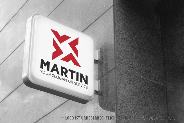 Logo Vier Pfeile Konstruktion Geometrisch Geometrie Kraft Planung Power Rot Fertiges Logo EXKLUSIV kaufen Logoshop LogoAtelier.eu