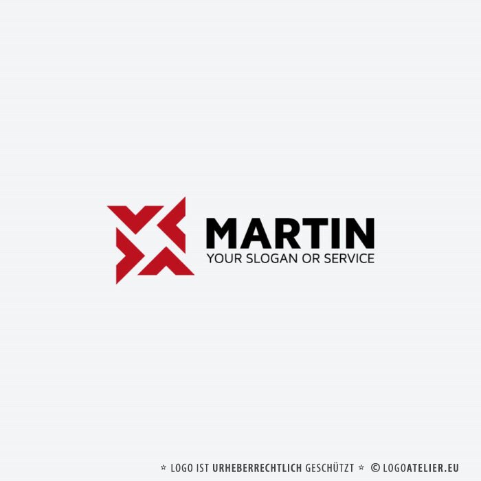 Logo Vier Pfeile Konstruktion Geometrisch Geometrie Kraft Planung Power Rot Fertiges Logo EXKLUSIV kaufen Logoshop LogoAtelier.eu