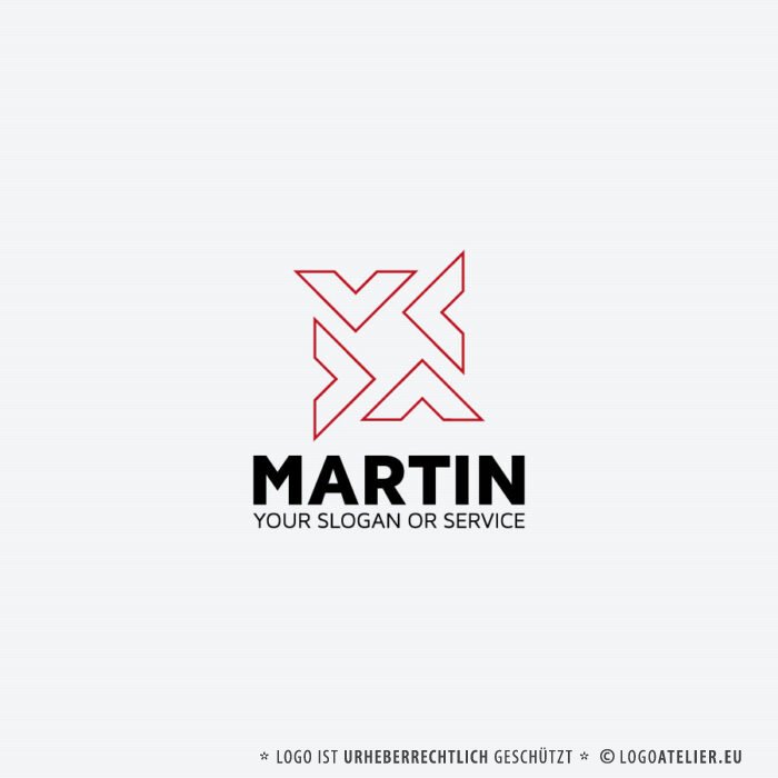 Logo Vier Pfeile Konstruktion Geometrisch Geometrie Kraft Planung Power Rot Fertiges Logo EXKLUSIV kaufen Logoshop LogoAtelier.eu