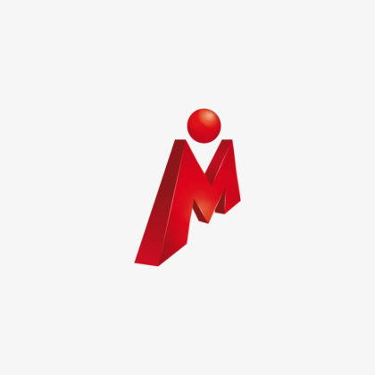 Logo Buchstabe M Mensch Rot Bein Tanzen 3D Logo Fettes Logo kaufen LogoShop LogoAtelier.eu