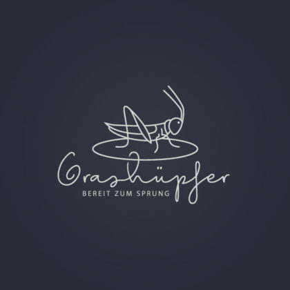 Logo Grashüpfer Insekten Beine Springen Sprung Heuschrecken Grille Kraft Bereit sein Neues wollen Cooles Logo kaufen LogoShop LogoAtelier.eu