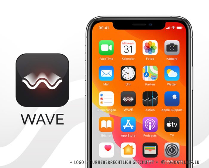 Exklusives Logo Wellen Schwingungen Kurven Bogen Schallwellen Wasserwelle Harmonie Logo kaufen Fertiges Logo kaufen LogoAtelier.eu