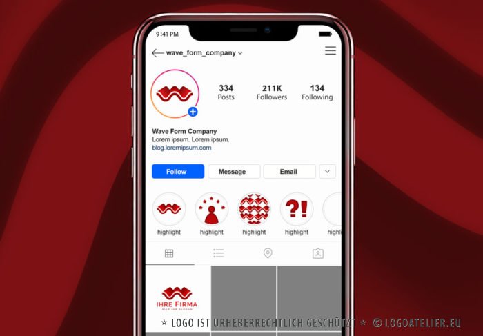 Exklusives Logo Wellen Schwingungen Kurven Bogen Schallwellen Wasserwelle Harmonie Logo kaufen Fertiges Logo kaufen LogoAtelier.eu