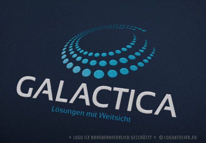 Abstraktes Logo Punkte Wirbel Bewegung Galaxie Schwebend Kuven Konzentrisch Weitblick Fertiges Logo kaufen Logoshop LogoAtelier.eu