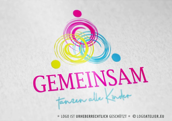 Kreatives-Logo-Menschen-Kinder-Bunt-Gemeinsam-Verschlungen-Tanzen-Farbenfroh-Freude-Spielen-Fertiges-Logo-kaufen-Buntes-Logo-kaufen-LogoShop-LogoAtelier.eu