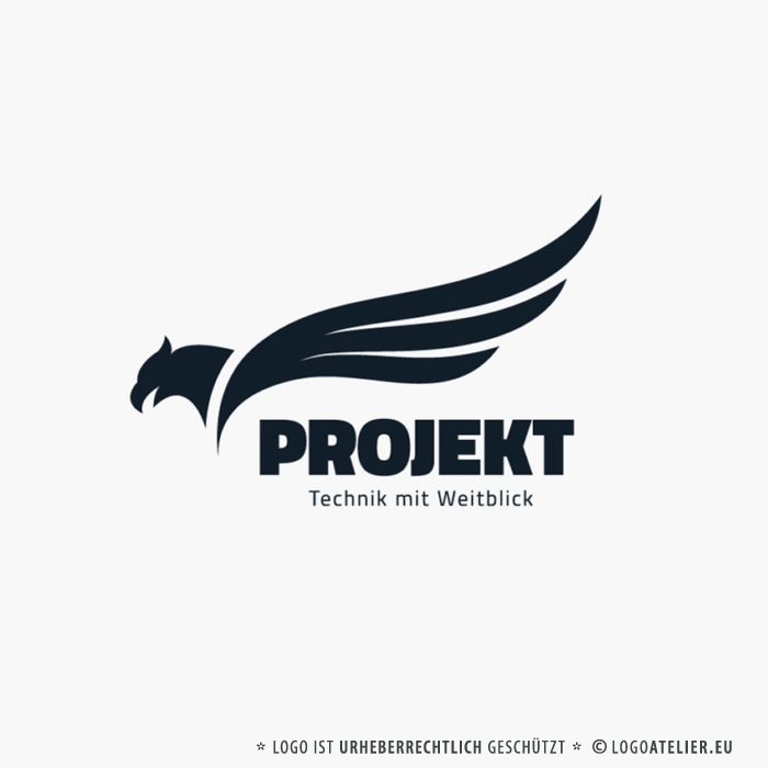Logo Adler Weitblick Technik Erfahrung Logik Fähigkeiten Intelligenz Scharfsinn Wissen Fliegen Flügel Mut Kraft Weisheit Erkenntnis Fertiges Logo kaufen LogoShop LogoAtelier.eu