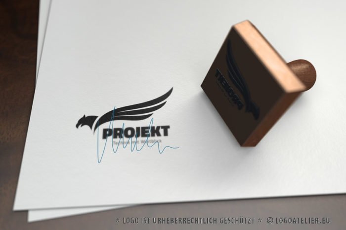 Logo Adler Weitblick Technik Erfahrung Logik Fähigkeiten Intelligenz Scharfsinn Wissen Fliegen Flügel Mut Kraft Weisheit Erkenntnis Fertiges Logo kaufen LogoShop LogoAtelier.eu