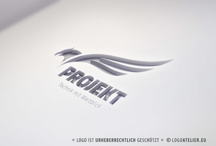 Logo Adler Weitblick Technik Erfahrung Logik Fähigkeiten Intelligenz Scharfsinn Wissen Fliegen Flügel Mut Kraft Weisheit Erkenntnis Fertiges Logo kaufen LogoShop LogoAtelier.eu