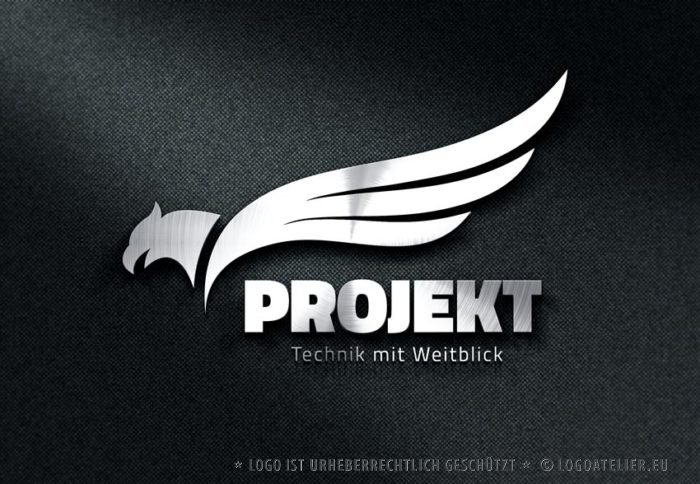 Logo Adler Weitblick Technik Erfahrung Logik Fähigkeiten Intelligenz Scharfsinn Wissen Fliegen Flügel Mut Kraft Weisheit Erkenntnis Fertiges Logo kaufen LogoShop LogoAtelier.eu