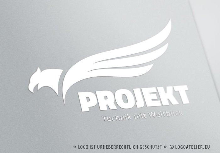 Logo Adler Weitblick Technik Erfahrung Logik Fähigkeiten Intelligenz Scharfsinn Wissen Fliegen Flügel Mut Kraft Weisheit Erkenntnis Fertiges Logo kaufen LogoShop LogoAtelier.eu
