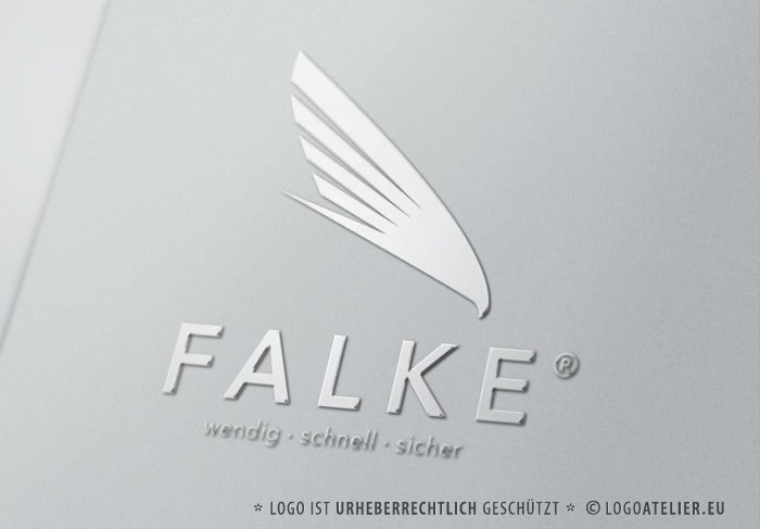 Logo Falke Wendig Schnell Sicher Flug Adler Vogel Tier Selbstbewusst Dynamik Scharfsinn Erfahrung Intelligenz Krasses Logo kaufen LogoShop Logoatelier.eu