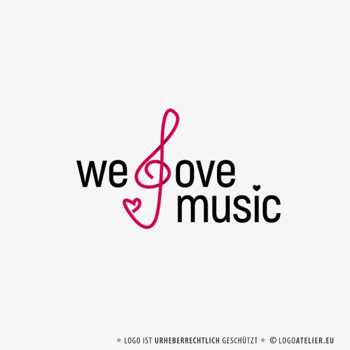 Logo Love Music Musik Kunst Kultur Notenschlüssel Liebe Herz Musizieren Fertiges Logo kaufen LogoShop LogoAtelier.eu