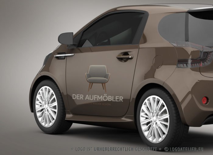 Logo Möbel-restaurieren aufmöbeln Sessel Couch Sofa Handgemachtes Handwerker Holz Schreiner Tischler Sessel Sitzen Werkstatt Wohnen 3D Logo Edeles Logo kaufen LogoShop LogoAtelier