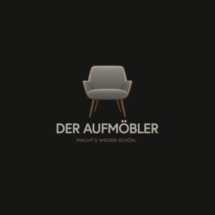Logo Möbel restaurieren aufmöbeln Sessel Couch Sofa Handgemachtes Handwerker Holz Schreiner Tischler Sessel Sitzen Werkstatt Wohnen 3D Logo Edeles Logo kaufen LogoShop LogoAtelier.eu