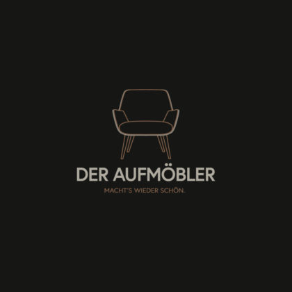 Logo Möbel restaurieren aufmöbeln Sessel Couch Sofa Handgemachtes Handwerker Holz Schreiner Tischler Sessel Sitzen Werkstatt Wohnen 3D Logo Edeles Logo kaufen LogoShop LogoAtelier.eu