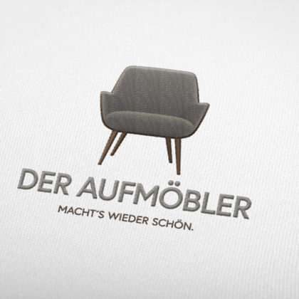 Logo Möbel-restaurieren aufmöbeln Sessel Couch Sofa Handgemachtes Handwerker Holz Schreiner Tischler Sessel Sitzen Werkstatt Wohnen 3D Logo Edeles Logo kaufen LogoShop LogoAtelier