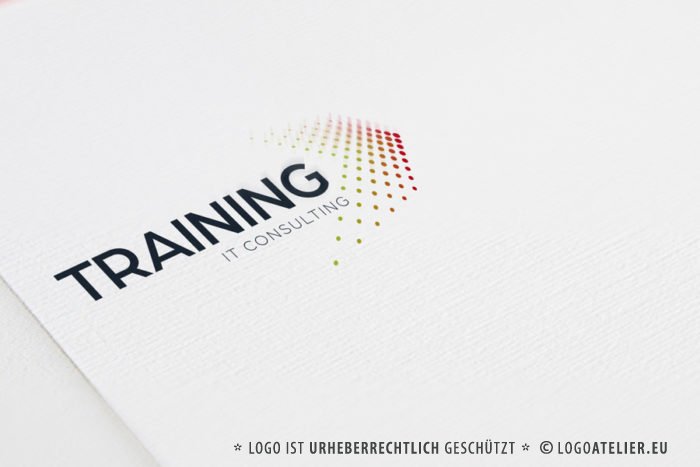 Logo Punkte Technik Geometrisch Informationstechnologie Training IT Consulting nach oben Klammer Schnell Bewegung Fertiges Logo kaufen LogoShop LogoAtelier.eu
