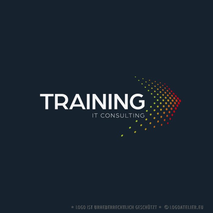 Logo Punkte Technik Geometrisch Informationstechnologie Training IT Consulting nach oben Klammer Schnell Bewegung Fertiges Logo kaufen LogoShop LogoAtelier.eu