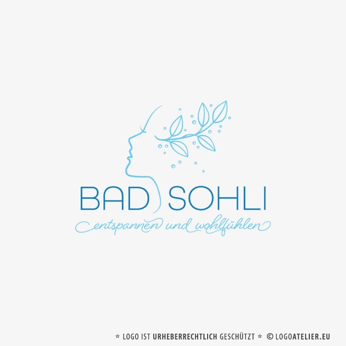 Logo Beauty Wellness Spa Entspannen Entspannung Wohlfühlen Erholung Urlaub Gesicht Frau Wasser Kosmetik Pflege Zart Fein Fertiges Logo kaufen LogoShop LogoAtelier.eu