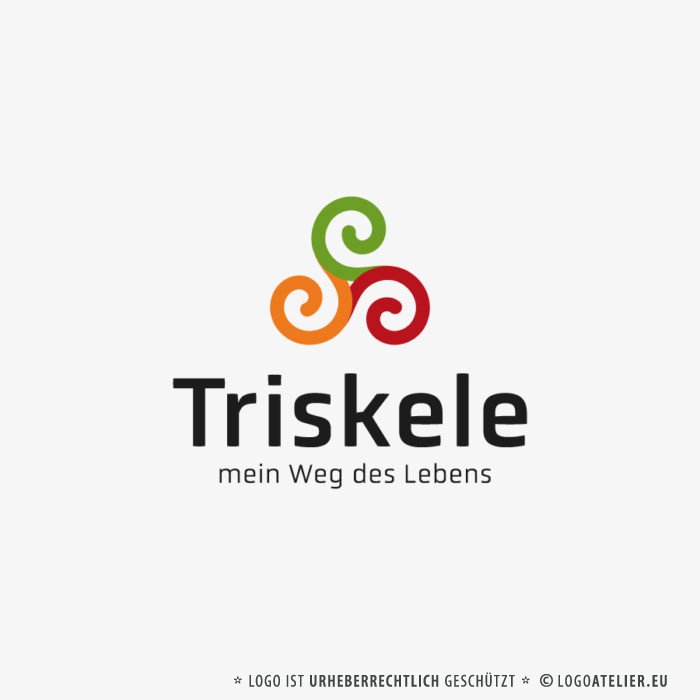 Logo Triskele Esoterik Vergangenheit Gegenwart Zukunft Geburt Leben Tod Beine Drei Spirituelles Logo kaufen Sanft Heilung Heilpraxis Pures Logo Exklusives Logo kaufen Beruhigend LogoShop LogoAtelier.eu