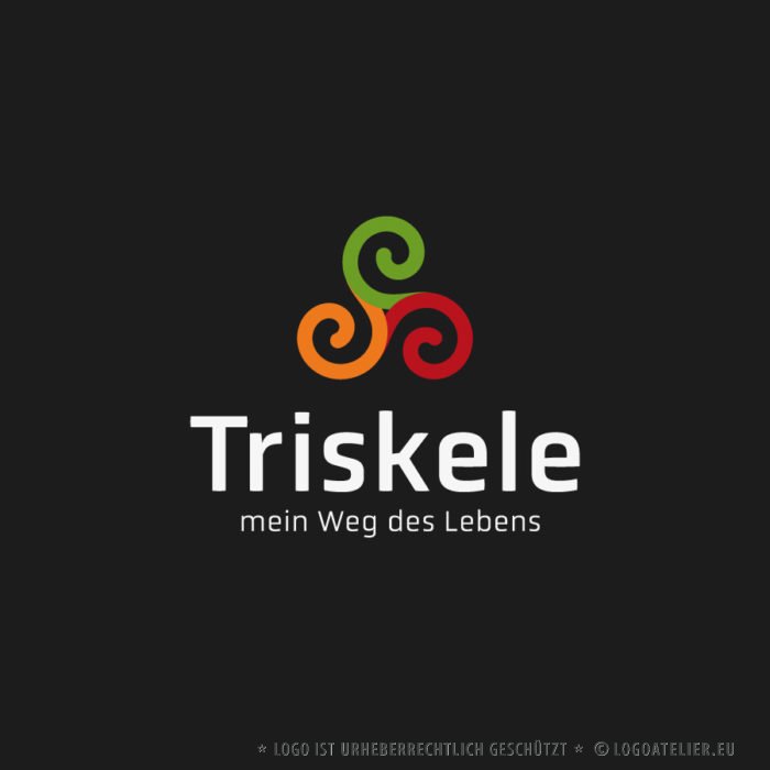 Logo Triskele Esoterik Vergangenheit Gegenwart Zukunft Geburt Leben Tod Beine Drei Spirituelles Logo kaufen Sanft Heilung Heilpraxis Pures Logo Exklusives Logo kaufen Beruhigend LogoShop LogoAtelier.eu