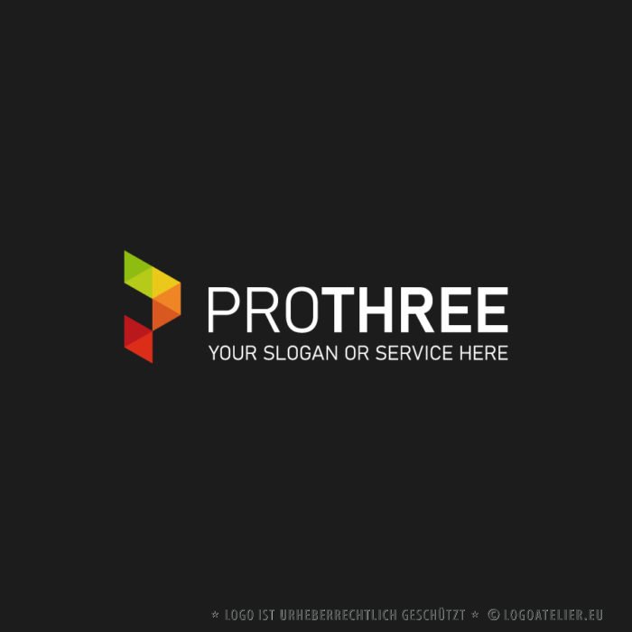 Logo Buchstabe P Kacheln Bunt Geometrie Technik Technologie Entwicklung Dreieck Kontstruktion Fertiges Logo kaufen LogoShop LogoAtelier,eu