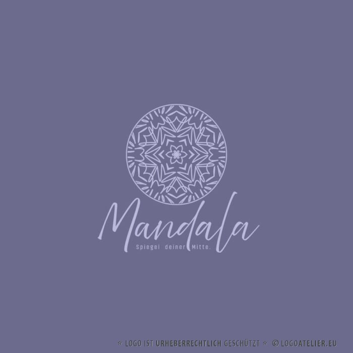 Logo Mandala Blume Spiegel Mitte Heilung Frieden Violett Lila Friedlich Floral Fertiges Logo kaufen Logoshop Logoatelier
