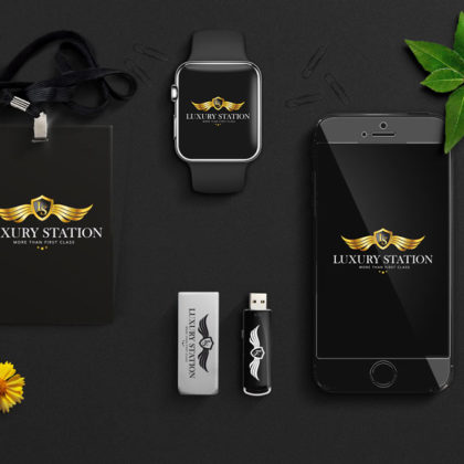 Luxus Logo Edel Schmuck Limousine First Class Logo Flügel Wappen Shoppen Zigarren Gold Elegantes Logo kaufen LogoShop LogoAtelier.eu