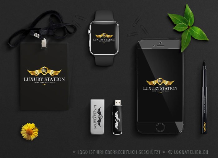 Luxus Logo Edel Schmuck Limousine First Class Logo Flügel Wappen Shoppen Zigarren Gold Elegantes Logo kaufen LogoShop LogoAtelier.eu