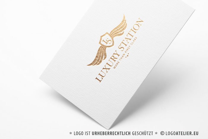 Luxus Logo Edel Schmuck Limousine First Class Logo Flügel Wappen Shoppen Zigarren Gold Elegantes Logo kaufen LogoShop LogoAtelier.eu