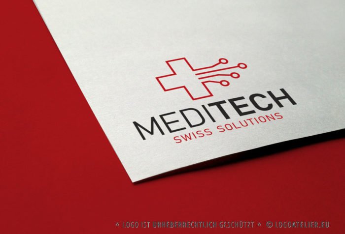 Logo Medizin Technik Schweiz Rotes Kreuz Rettung Platine Geometrie Modernes Logo kaufen LogoShop LogoAtelier.eu