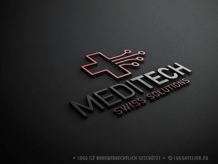 Logo Medizin Technik Schweiz Rotes Kreuz Rettung Platine Geometrie Modernes Logo kaufen LogoShop LogoAtelier.eu